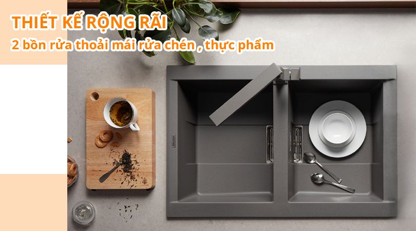 Chậu rửa chén Malloca - 2 bồn rửa rộng rãi và tiện lợi